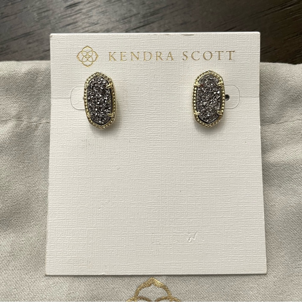 NWT Kendra Scott Ellie Gold Silver Drusy Studs